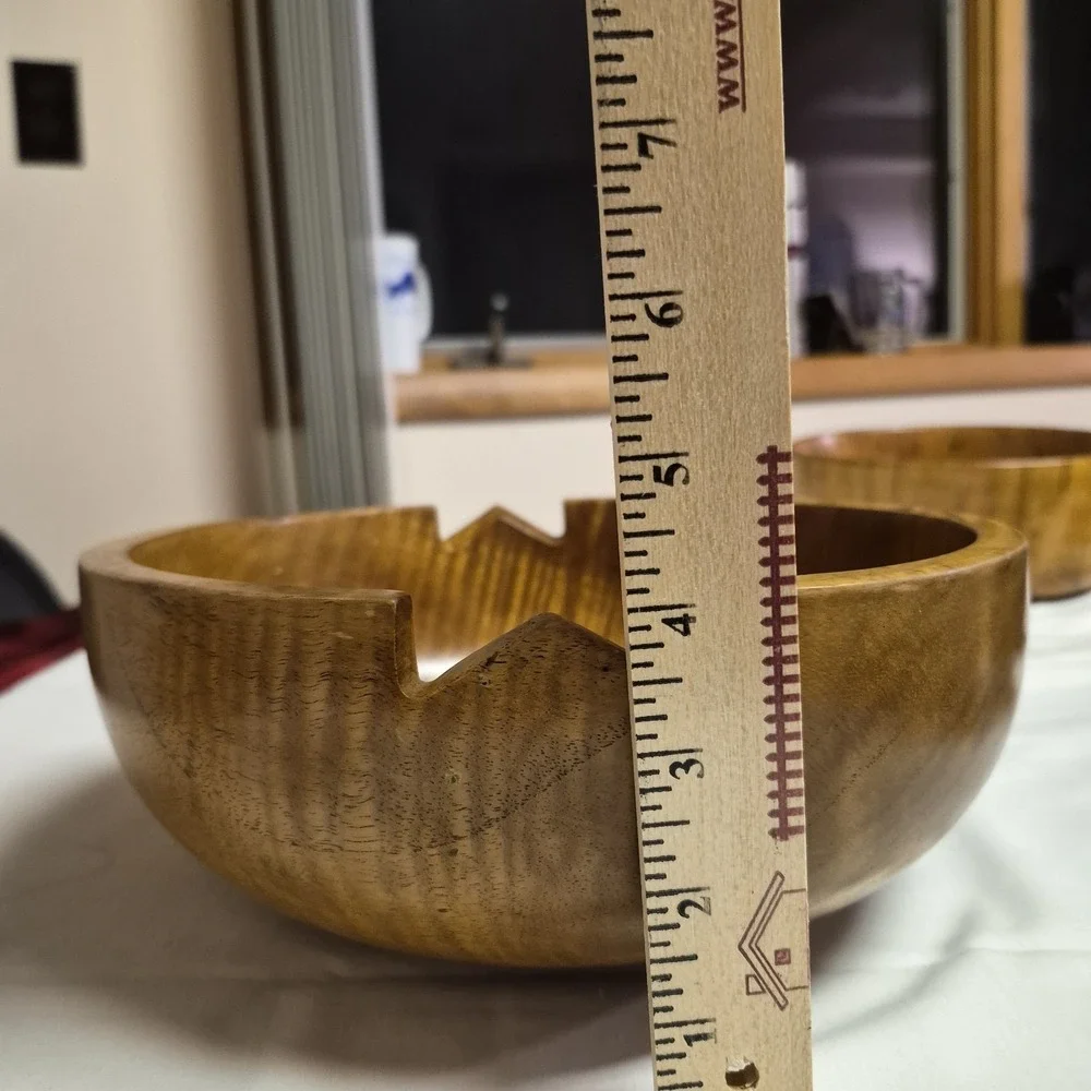Curly Wood Cigar Ashtray St. Thomas USVI Artisan Carved Tiger Grain Monkey Pod